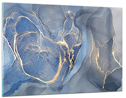 Deco Cadre Salon Or bleu peinture Moderne Impression sur Verre 120x80cm Image Tableau en Verre Decoration Murale Chambre Cuisine Horizontal Art Wall Grand XXL Tableaux Decoratifs Muraux GAA120x80-5029