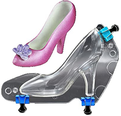 TUKE 3D Polycarbonat Schokolade Formen mit Clips High Heel Schuhform DIY Kristall Gelee Dame Schuhe Form Süßigkeiten Kuchen Dekoration Desserts Fondant Modell Backen Gebäck Werkzeug (L_7,8 x 17,3 x