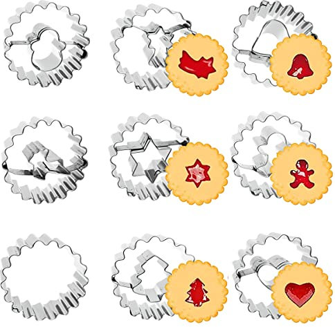 Cortadores de Galletas Linz, FainFun 9 Piezas Cortadores de Galletas Navidad, Moldes Galletas Acero Inoxidable para Sandwich, Cookie, Fondant, Cumpleaños Decoracion Cortapastas Galletas