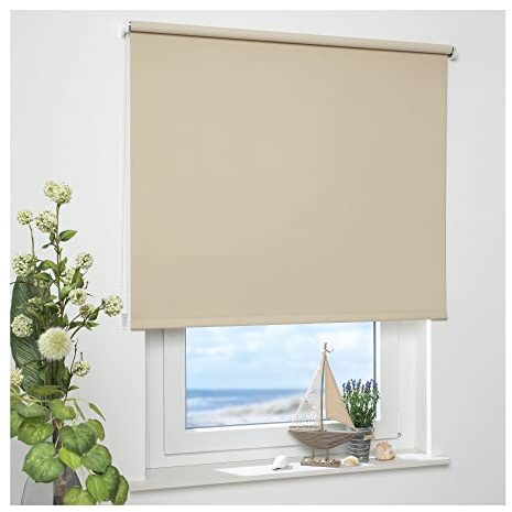ourdeco Rollo/Seitenzugrollo / 182 x 180 Breite x Höhe/Cream/lichtundurchlässiger Stoff/Sichtschutzrollo/Verdunklungsrollo