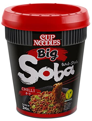 NISSIN Cup Noodles Soba BIG – Chili, 1er Pack, Wok Style Instant-Nudeln japanischer Art, mit Chili-Sauce, -Schoten & Gemüse, schnell im Becher zubereitet, asiatisches Essen, große Portion (115 g)