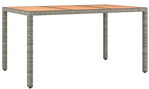 vidaXL Gartentisch, Garten Esstisch mit Holzplatte, Terrassentisch Stahlrahmen, Gartenmöbel Tisch, Grau Poly Rattan Massivholz Akazie