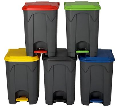 Large Kitchen Recycling Bin 45L - Tall Plastic Indoor Rubbish Waste & Recycle Bin with Lid - Heavy Duty Home Office Dustbin Waste Container - Fits Standard Bin Bags - Easy Clean & Durable (45L, Grey)