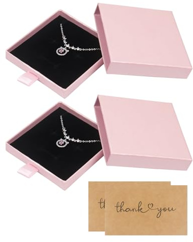 Nideen 2 Stück 8× 8× 1,7 cm Geschenkbox Armband, Schmuck Geschenkbox Schmuckschachtel Geschenkbox mit Deckel Geschenkschachtel für Halskette/Ohrringe/Ring(Hellrosa)