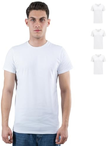 SKIPPER Lot de 3 T-Shirts Homme Col Rond Blanc – 100% Coton, Doux & Confortables – Style Simple pour Tous Les Jours – S–3XL