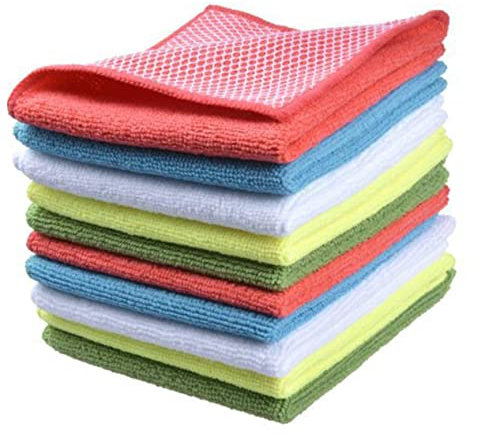 OUNONA 4pcs Mesh Microfiber Cleaning Cloths for Kitchen Random Colors Absorbent Scouring Pads for Home and Car Cleaning