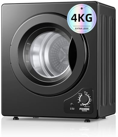 4KG Tumble Dryer, FOHERE 1200W Compact Vented Tumble Dryer, 5 Auto Drying Mode, with Sensor, Exhaust Duct & Stainless Steel Tub, for Apartment, Home, Dorm, Black