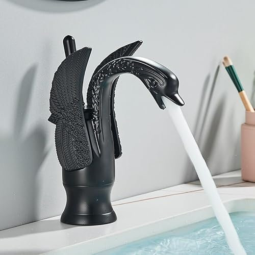 Mullinsen Gold Schwan Waschbecken Wasserhahn Badezimmer Heiß Kalt Wasser Mischbatterie Waschbecken Wasserhahn Luxus Kupfer Gold Mischbatterien for Badezimmer Becken (Color : Short Matte Black)