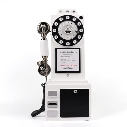 ROOMEDAL Retro Classic Audio Guest Book Record Customized Audio Messages White Landline Telephone for Parties Weddings Birthdays Rentals Confessions