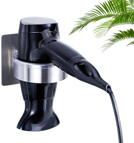 WAYASI Hairdryer Holder Wall Mounted, Hair Dryer Holders, Hairdryer Holder Station, Adhesive Hair Dryer Stand, Hair Tool Organizer Storage, Blow Dryer Holder for Bathroom Dressing Table (Silver)