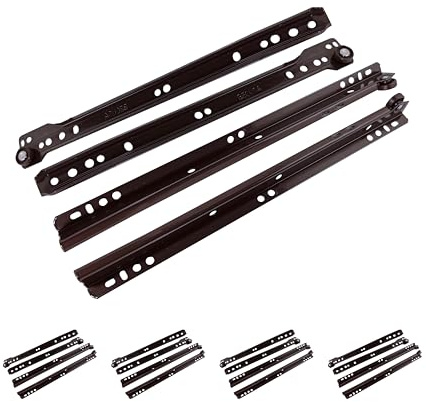 M.PASCUAL - Guías correderas para cajón | Extracción parcial | Fijación Inferior | Carga 20Kg | Rodillos | Marrón | Pack 5 unidades (35 cm)