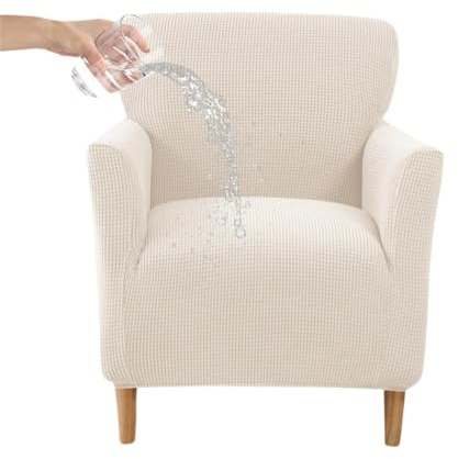 Highdi Stretch Sesselbezug Wasserdichter Sesselhusse aus Jacquard-Stoff Sofabezug mit Armlehnen rutschfest Sofa Überzug 1 Sitzer Sesselschoner für Relax-Sessel Cocktailsessel (Weiß)