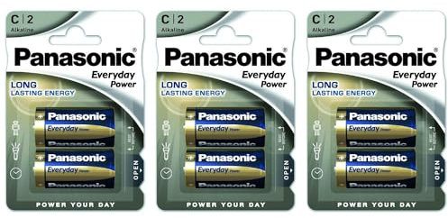 PANASONIC - Lote de 3 ampollas de 2 pilas alcalinas Everyday Power Silver LR14/C - 1,5 V