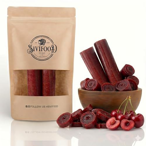 SIVIFOOD pelle di frutta lavashak al gusto di amarena 200g - sottilissimi rotoli di frutta pasta di frutta secca pressata rotoli di frullato barrette di frutta snack alla frutta snack lavashake anir