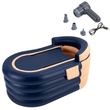 Aufblasbare Badewanne Erwachsene Faltbare Spa-Badewanne PVC Aufblasbarer Pool Rechteckig mit Nackenkissen Tragbare Warm Badewanne für Camping Reisen Spa mit Luftpumpen