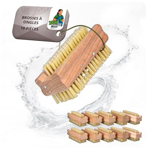 ToolSpace Nagelbürste 10x Handbürste Holz Feste Starke Borsten Fingerbürste | Mix Agawa Tapica Handwaschbürste Doppelseitig Nail Brush Reinigen Schmutz - Förderung Durchblutung, Fuß- Handmassage