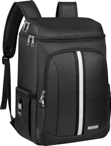 Rucksack Kühler Isoliert Auslaufsicher 35 Dosen 2 Isolierte Fächer Thermotasche Tragbar Leicht Strand Reise Camping Mittagessen Rucksack für Männer und Frauen 30L Reflektierende Streifen