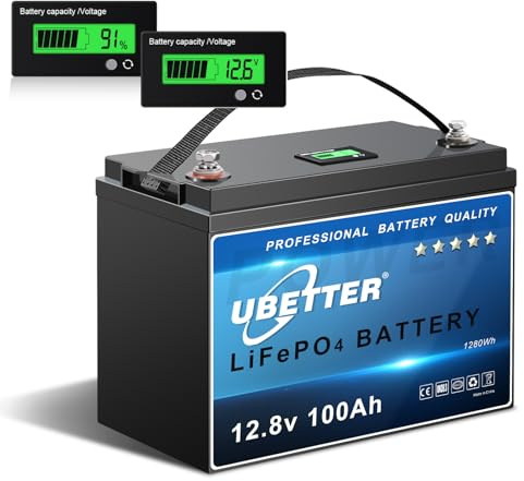 UBETTER 12V 100Ah Mini Batteria LiFePO4 con Display, BMS 100A e 4000+ cicli profondi, supporto in Serie/Parallelo, Batteria al litio 12V 100Ah Mini per l'accumulo di Energia a Casa