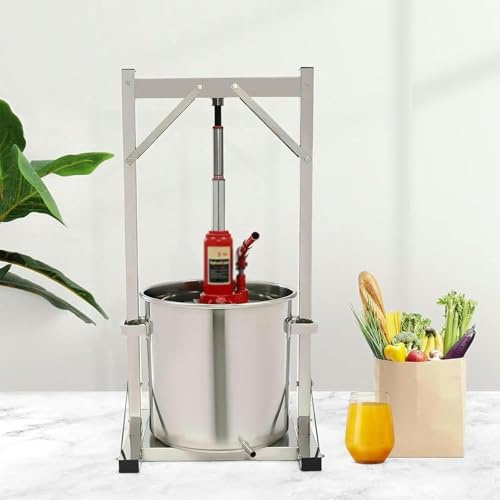HYYKEJI Pressoir à vin de Fruits 22 l, Presse à vin de Pomme en Acier Inoxydable, avec vérin hydraulique auxiliaire, Facile à Nettoyer, pour Pomme/vin/Carotte/Orange/Baie/légumes