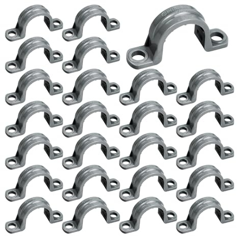 PDETVEO 25 correas de tubo de PVC de 1/2 pulgada, abrazaderas de tubo de plástico, soportes de soporte de tubería de 2 agujeros para agua, conducto eléctrico, cable, manguera