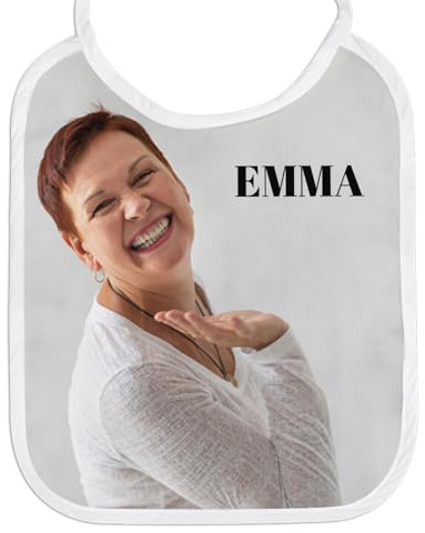 Wanapix | Babero XL Personalizado para Adulto | Crea tu Babero Grande con Fotos y Nombres | Incluye Cuerdas para Atar al Cuello | Ribete Blanco | Divertido y 100% Personalizado