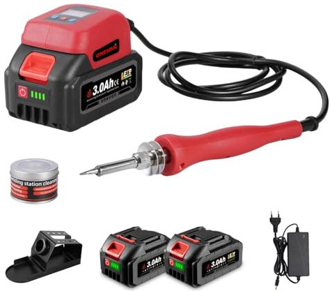ONEVAN Akku Lötkolben, 80W Kabellos Lötpistole, Lötstift, 380-480℃ LCD Digitale Display, Soldering Iron Lötgerät für DIY, Gerätereparatur, Drahtschweißen (2 x 2.0Ah Akkus)