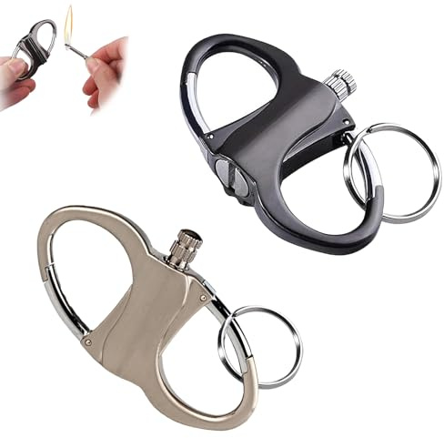 Keychain Lighter, Fire Starter Key Ring, Permanent Match Infinity Kerosene Refillable Lighter, Metal Matchstick Fire Starter, Mini Waterproof Lighters for Outdoor Car and Home (Black+Silver)
