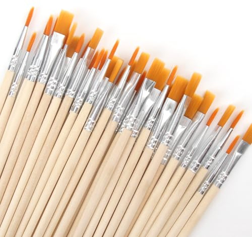 DBALL 80 Pezzi Pennelli per Dipingere17 CM Pennello Piatto Pittura e 16 CM Pennelli Acrilico A Punta per Pittura Ad Olio Acquerello Forniture Artistiche (40 Pezzi Ciascuno)