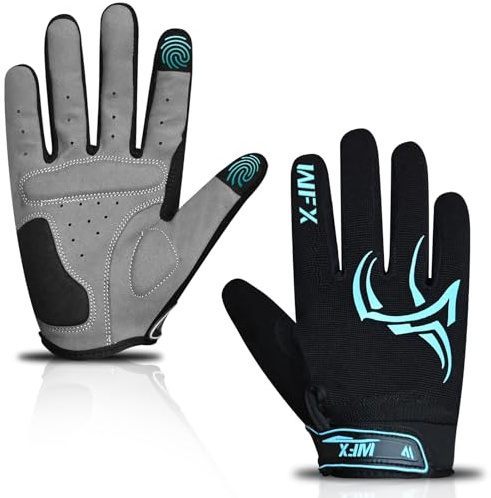 WFX Full Finger Cycling Gloves for Men & Women, Touchscreen Bike Gloves for MTB, Road, BMX & Motorcycle, Breathable Anti-Slip Padded Gloves for Riding, Fitness and Outdoor Sports (Black, L)
