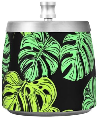 Cendrier vert Monstera Deliciosa avec couvercle pour cigarettes pour la maison, la voiture, le bureau, cendrier cool sans fumée ou décoration de jardin