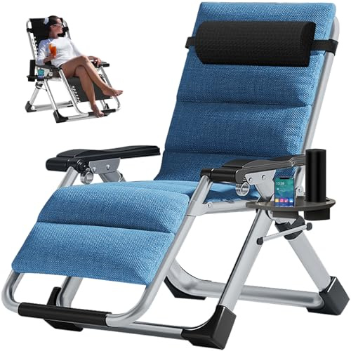 Ryuhic Folding Sun Lounger Reclining Garden Chair 200kg Support | Adjustable Zero Gravity Chair with Cushion, Headrest, and Side Pocket, Recliner Camping Chairs for Beach Deck Outdoor