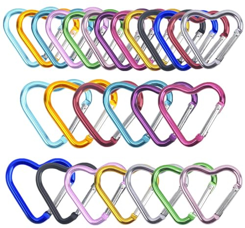 Lot de 26 mousquetons en forme de cœur, mousquetons, mousquetons, en forme de coeur, petits mousquetons, pour activités de plein air, camping, pêche