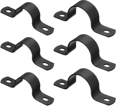 sourcing map 6Pcs Metal Pipe Clamps, 2 Sizes Carbon Steel Two Hole Strap U Bracket Tube Clip Conduit Clamps for Pipe Fixing Wire Cord Installation Decorating, Black (3/4, 1)