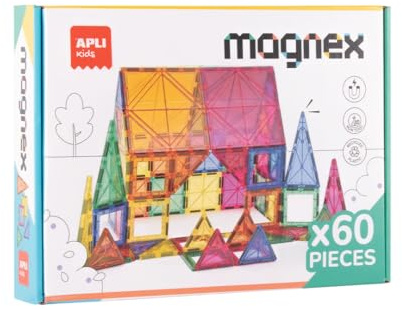 APLI Kids 20137 - Magnex Magnetic Building Set 60 stycken | 3D-set för barn 3+ | Färgglada magnetiska geometriska plattor | Steam pedagogisk leksak för kreativitet och kognitiv utveckling