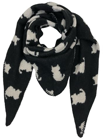 Dreieckstuch Damen mit Katzenmuster – Weiches & Leichtes Halstuch, Schlicht & Stilvoll, Großes Tuch 130×130×200 cm aus Viskose-Polyester, Perfekt für Herbst & Winter (Schwarz)
