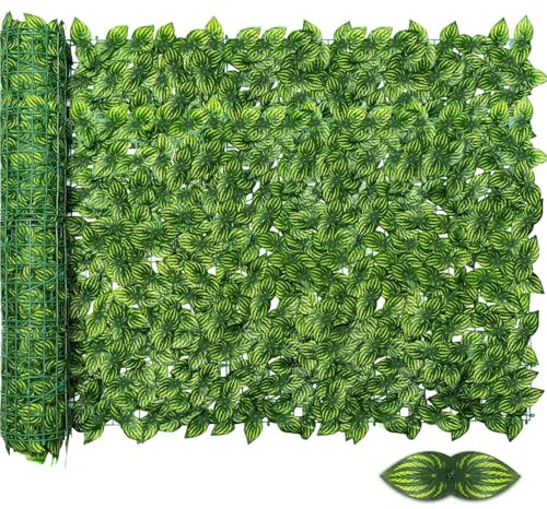 Vinclus Artificial Ivy Green Leaf Hedge Privacy Protection with Dense Foliage,Garden Fence Screening,Outdoor and Indoor Home Balcony Wall Decoration,Trellis Leaves Panel 1 X 3m(0.5 * 3m*2pcs)