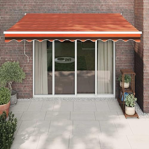 Tenda da sole elettrica con manovella, 3,5 x 2,5 m, arancione e marrone, protezione solare perfetta per terrazza e giardino, durevole e resistente alle intemperie