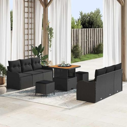 Frdhee Set di mobili da balcone per esterni, con cuscino, 9 pezzi, nero, 80 x 80 x 71 cm, gruppo panca angolare per interni ed esterni