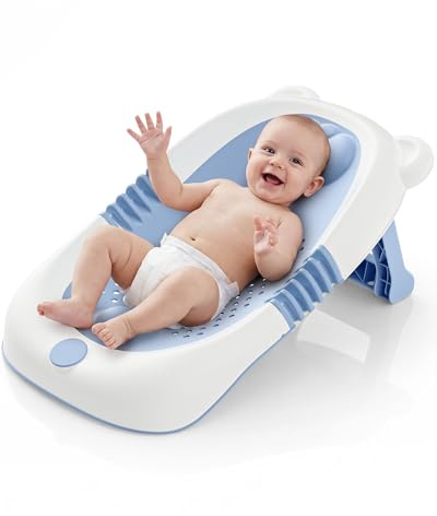 Bañera plegable para bebés con soporte; bañera para recién nacidos con asiento antideslizante y ventosas; artículos imprescindibles para bebés de 0 a 6 meses; ideal como regalo para recién nacidos