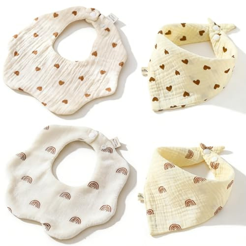 4 Piezas Suave Absorbente Baberos, Babero para Bebé Triangular de Muselina, Baberos Baba, Baberos Bebe Recien Nacido, Baberos Bandana Unisex (C)