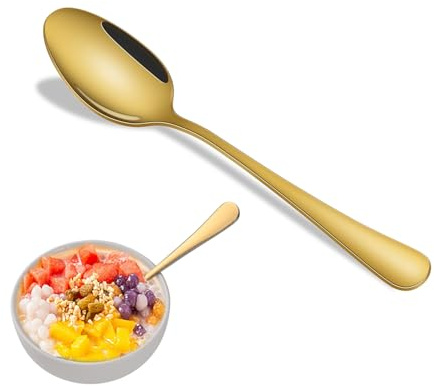 6.7 Inch Dessert Spoons; Gold Stainless Steel Cutlery Spoons Set of 8; Golden Metal Teaspoons for Dining; Mirror Finishing Small Table Spoons