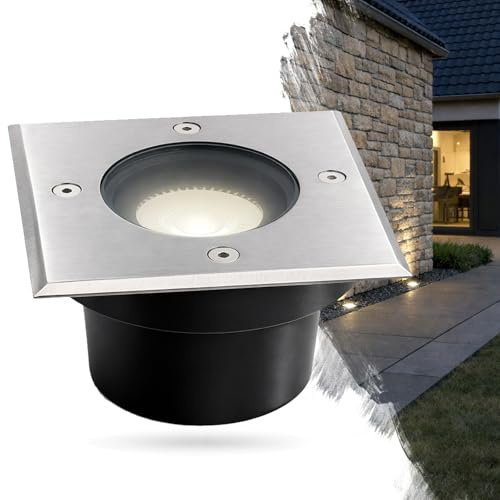 trendlights24 Tierra IP67 LED Bodeneinbauleuchte flach 68mm Silber 230V 5W | eckig, 1 Lichtaustritt, Neutralweiß, 4000k, LED Spot, austauschbar, Wegeleuchte, befahrbar, Bodenspot, Außenbereich