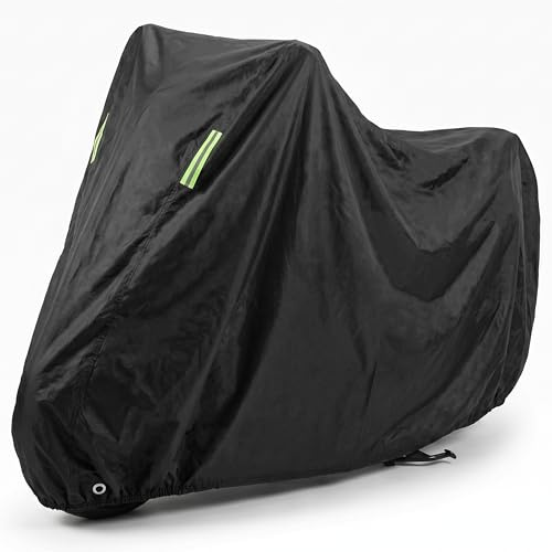 Telo Coprimoto da Esterno Impermeabile, Telo Moto per Esterno Impermeabile 180x80x100 cm, Copri Moto Nero con Fibbia Antivento e Strisce Riflettenti