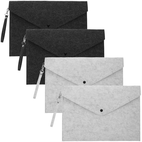 CALLARON 4 Stück Filzmappe A4 Dokumententaschen mit Druckknopf Dokumentenmappe und Dunkelgrau A4 Filz Aktenmappe Schreibmappe fürs Büro Schule