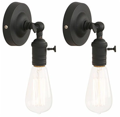 PathsOn Set of 2 Industrial Vintage Loft Coffee Bar Kitchen Metal Wall Sconce Light Edison Lamp Fixture Corridor Wall Lights (Black)