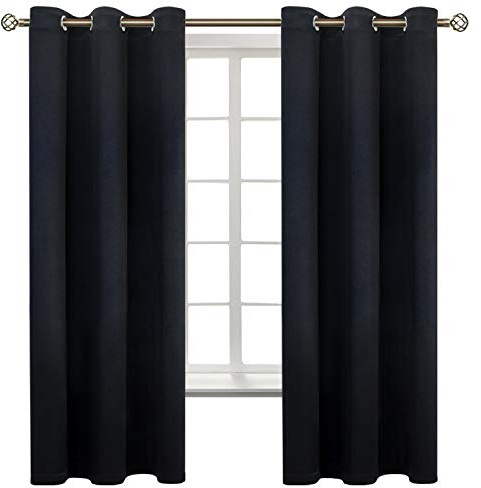BGment Black Blackout Curtains for Bedroom 63 Inches Long, Black Out Room Darkening Light Blocking Thermal Insulated Grommet Window Drapes for Summer Heat, Each Panel 42 Inch Wide