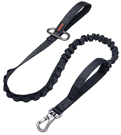 EXCELLENT ELITE SPANKER Guinzaglio per cani tattico Bungee Guinzaglio per cani militare regolabile a sgancio rapido Corda per guinzagli elastici con 2 impugnature di controllo(BLK)