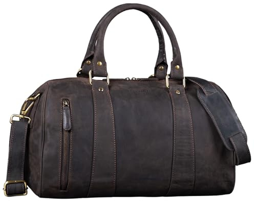 STILORD Keanu Leder Weekender Herren kleine Vintage Reisetasche zum Umhängen Handgepäck Reisegepäck in Kabinengröße echtes Rindsleder Farbe:dunkel - braun
