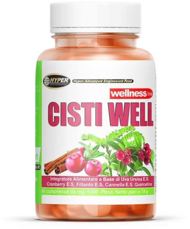 Hyper Integratore Cistite Cisti Well | Contrasta Infiammazioni e Infezioni delle Vie Urinarie | con Mirtillo Rosso, Cranberry, Uva Ursina e Fillanto. 60 Compresse Made in Italy