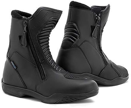 REBELHORN Rio Motorradstiefel Herren & Damen | PU Leder | Hipora Membran | Knöchelschutz | Zwei Lange Reißverschlüsse | Antibakterielle Einlegesohle | Reflektierende Elemente | Größen bis 48